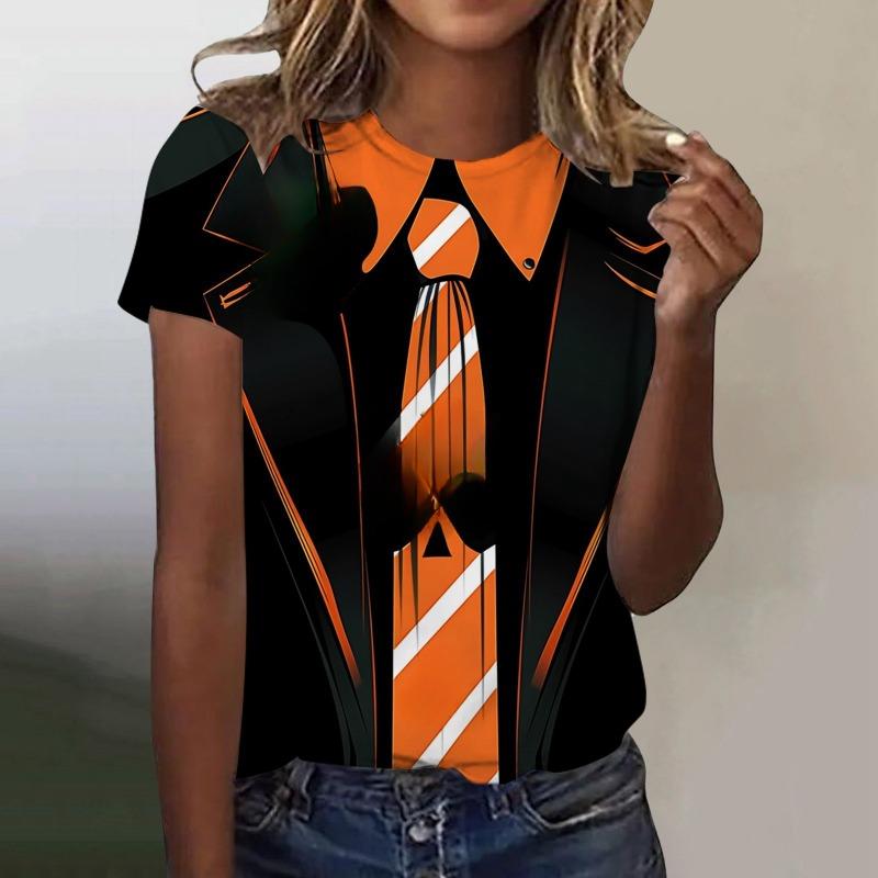 Женские футболки Летняя одежда 3D-печать Круглый вырез Короткий рукав Топы Уличная одежда Одежда оверсайз Свободные женские футболки