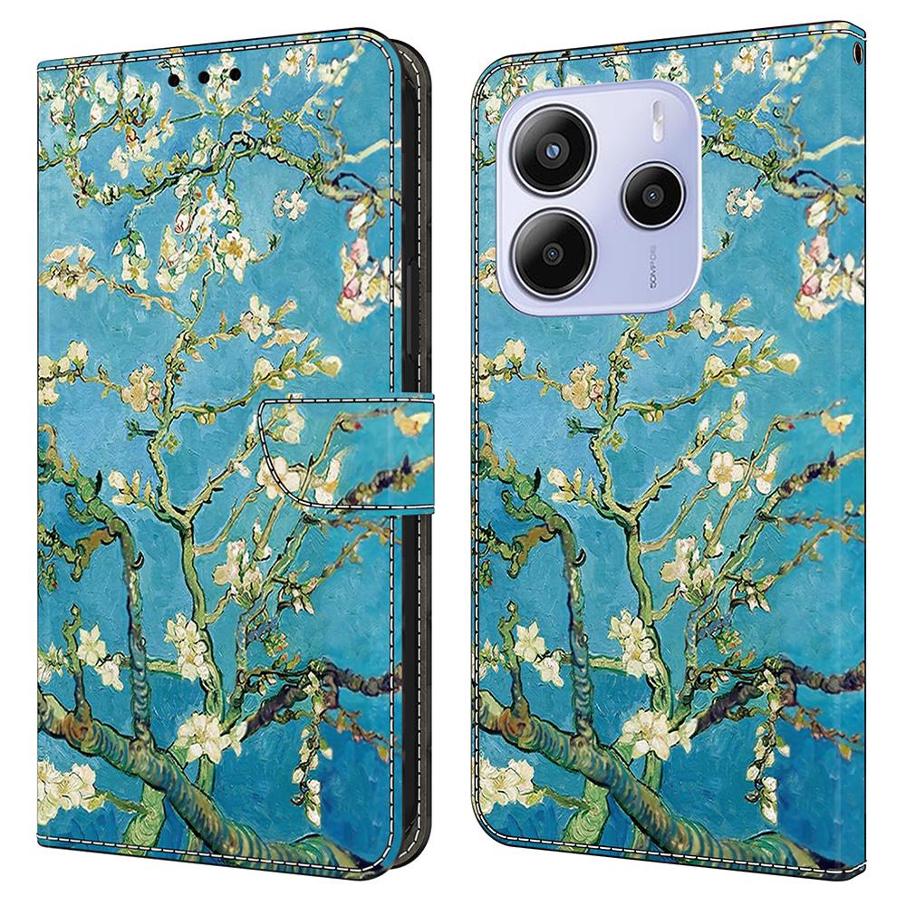 Для Xiaomi Redmi Note 14 4G (164,84мм) Кожаный чехол с принтом, кошелек-подставка, откидная крышка для телефона