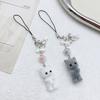 Kawaii Flocking Cat Pendant Phone Lanyard Y2K Cute Bow Kitten Phone Chain Korean Mobile Phone Charm Keycord Girl Gifts