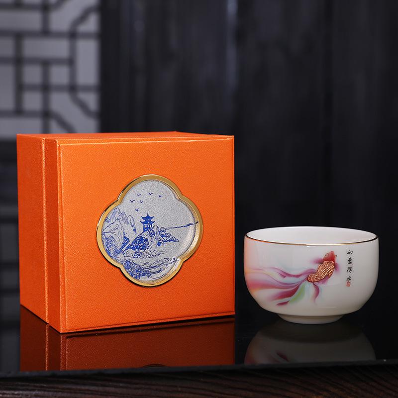 Jiongtai Hui Dehua porcelain teacup is like a duck to water, new Chinese semi-handmade master cup ceramic tea cup business gift