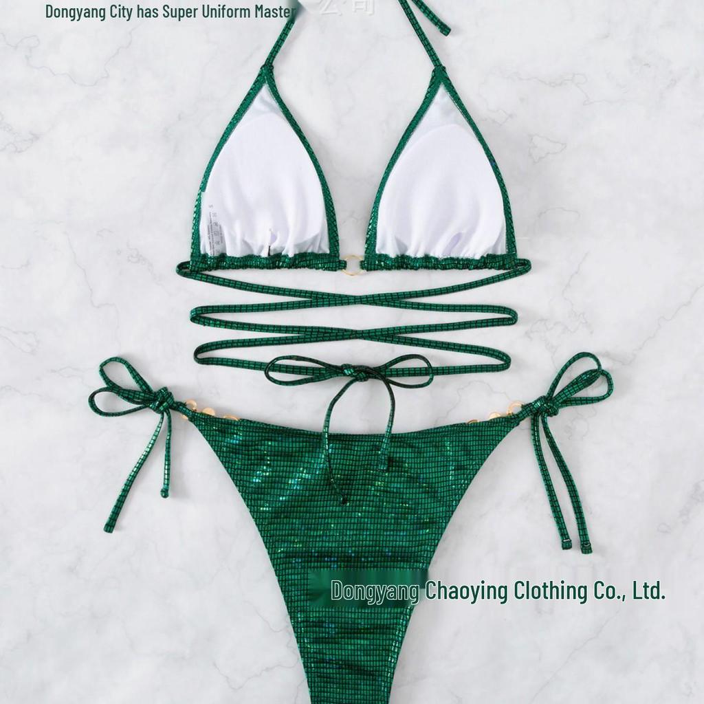 2023 Сексуальное бикини с бретелями, открытой спиной, треугольным верхом халтер