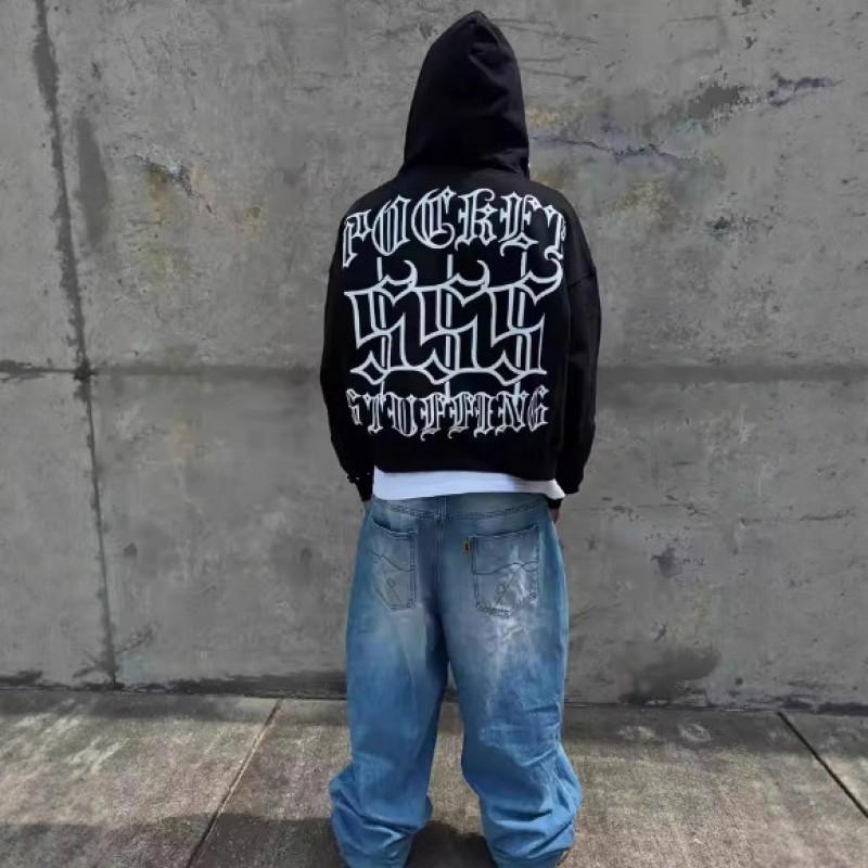 Y2K Streetwear Hooded Sweatshirt Men Women Loose Fit Letter Print Graphic Pullover Casual Urban Style