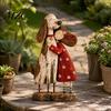 Decorative Statue for Cat And Dog Owners Girl Pet Figurine, Cat/Dog Statue, Distressed Resin Friendship Heartwarming Sculpture Home Office Decor,
