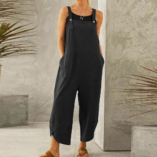 Fashion Jumpsuit Solid Color Loose Women Shoulder Strap Pockets Romper for Daily Wear