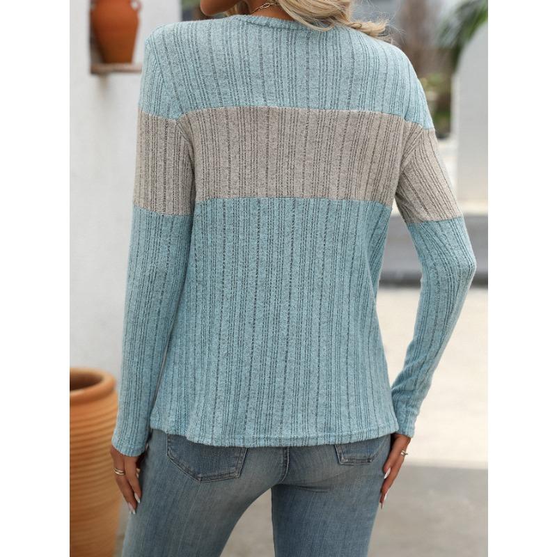 YYFS Женские модные повседневные весенне-осенние блузки и рубашки с круглым вырезом и длинными рукавами с цветными блоками и принтом