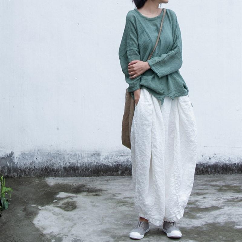 Johnature Женские винтажные серые широкие брюки с эластичной резинкой на талии, летние льняные брюки высокого качества, женские повседневные брюки
