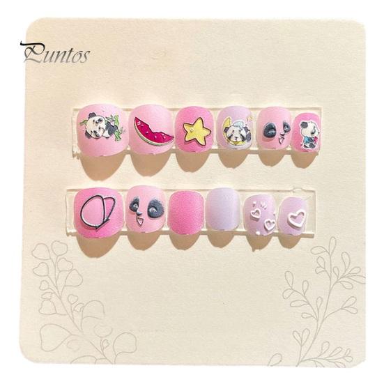 12 шт. детские накладные ногти с героями мультфильмов, милый рождественский тематический узор, тисненый пресс на ногтях, самоклеящиеся накладные ногти, художественное украшение «сделай сам»