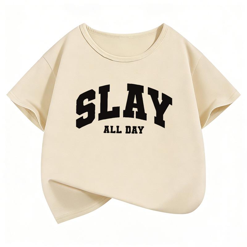 Fashion Slay All Day Letter Printed T Shirts Short Sleeve Kids Childrens Tshirt Boys Girls Summer Spring Casual Top Tee Shirt