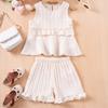 1-5Y Summer Girls' Suit Summer Girls' Sleeveless Ruffled Shorts Suit Lightweight and Breathable Two-piece Suit