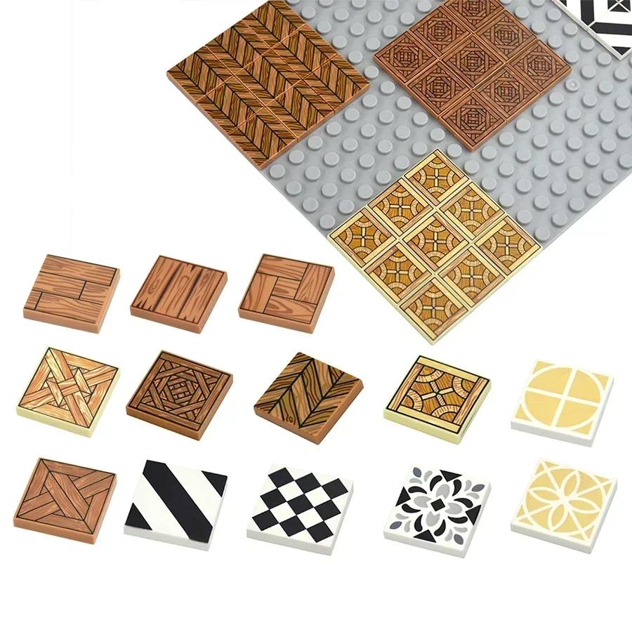 Smooth 2x2 Floor Printed Tile Assembled Building Blocks MOC City House Bricks Decoration Ceramic Tile Construction Toys