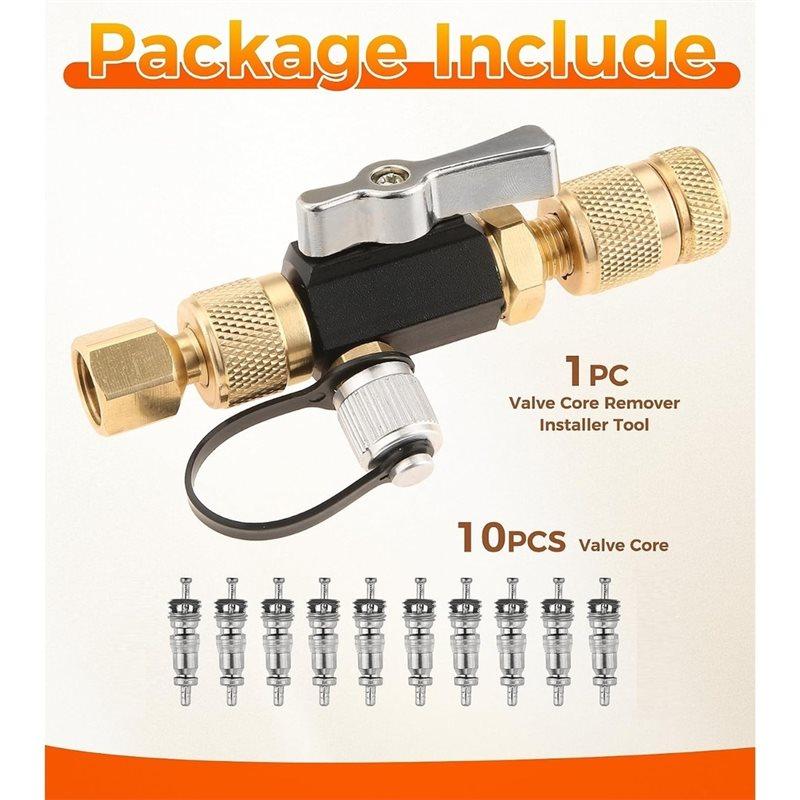 A71G-For HVAC Valve Core Removal Tool- 11 Cores Included(1/1")& 1/16" System Connection For HVAC And AC Systems