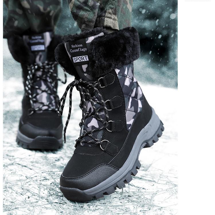 Женские зимние сапоги Plus Velvet Snow Boots Casual PU Canvas со шнуровкой, теплые, для улицы, из хлопка, большие, высокие, толстые, нескользящие