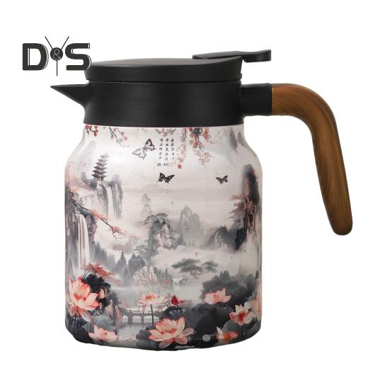 Винтажный цветочный изолированный чайник 1000 мл Мини-кофейник Офисный термос для чая Встроенный заварочный чайник для воды Кувшин для напитков Термос для кофе