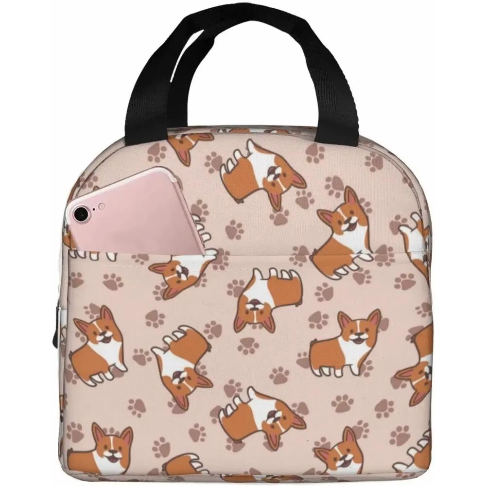 Сумка для ланча Corgis Dog Flower для взрослых, изолированный ланч-бокс с милым рисунком, многоразовая сумка для ланча для учебы, работы, пикника