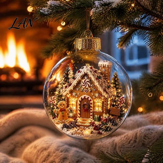 Clear Acrylic Ornaments Christmas Ball Ornaments, Hanging Decoration with Gingerbread House Small Gifts Reindeer Santa Tree Inside for Holiday