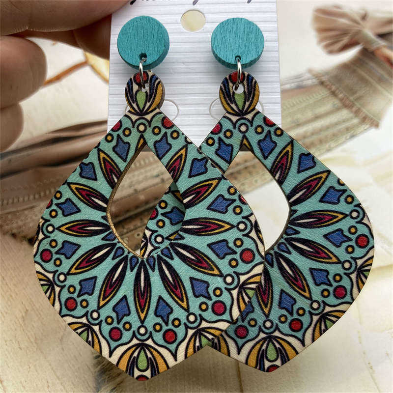 Серьги-подвески с орнаментом Exaggerate Antique Wooden Retro Серьги в стиле бохо