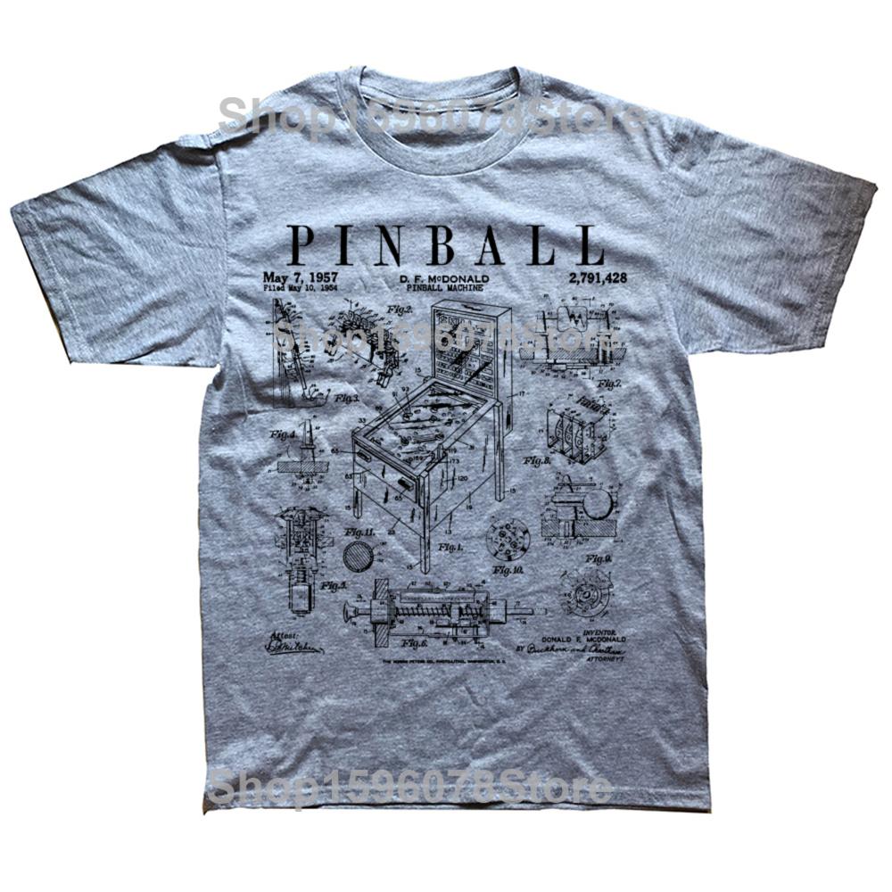 Funny Pinball Gaming Machine Vintage Gamer Patent Graphic T-shirts Men Fashion Casual Tshirt 100% Cotton Loose Oversized T Shirt