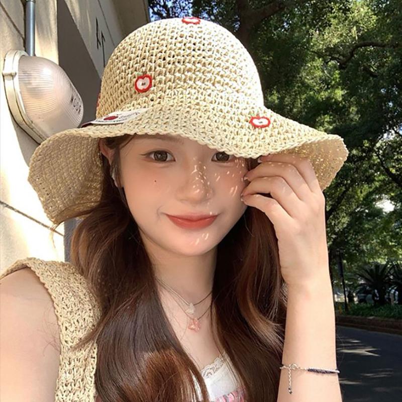 Sweet Vacation Leisure Handmade Straw Hat For Women Girls Breathable Summer Sun Hat Foldable Able Sunscreen Hat Gifts