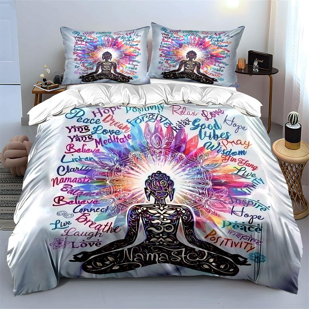 Namaste Yoga Meditation Design Bedding Duvet Cover Set Duvet Cover Pillowcases (1*Duvet Cover 2*Pillowcases, without duvet insert)
