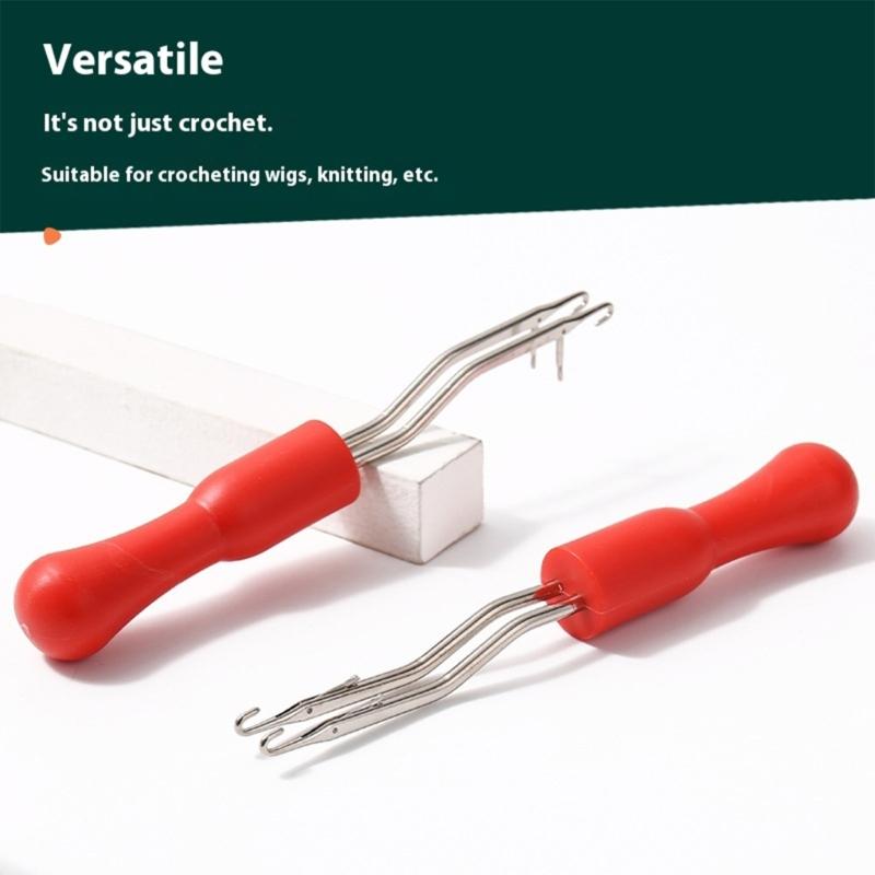 Double Size Metal Crochet Needle Portable Plastic Grip Professional Braiding Tool for Wigs