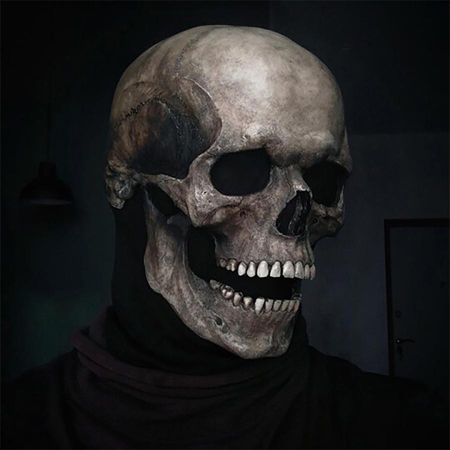 Full-length Skull Mask / Helmet with Movable Jaw for Halloween Cosplay and Themed Photos