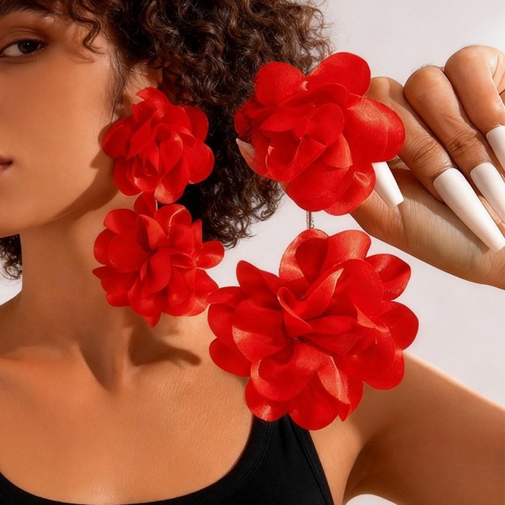 Exaggerated Flower Dangle Earrings Bohemian Satin Earrings Vintage Floral Earrings Casual Wear