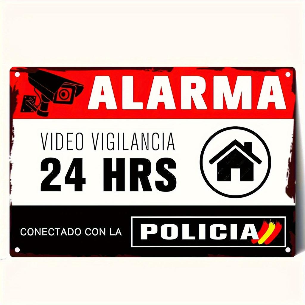 Spanish ALARMA VIDEO VIGILANCIA HRS POLICIA Metal Security Warning Sign