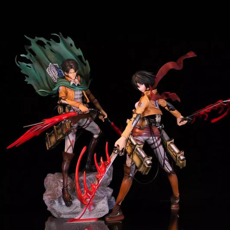 Attack On Titan Gk Figure Levi Ackerman Mikasa Ackerman Battle Damaged Double Head Sculpt Anime Pvc Statue Collectible Model