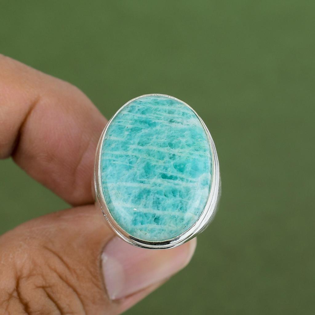 Кольцо с амазонитом Кольцо из стерлингового серебра 925 пробы Ручная работа Кольцо с драгоценным камнем Натуральный амазонит Ювелирное изделие Дизайнерское кольцо Подарки для нее Доступно в размере кольца