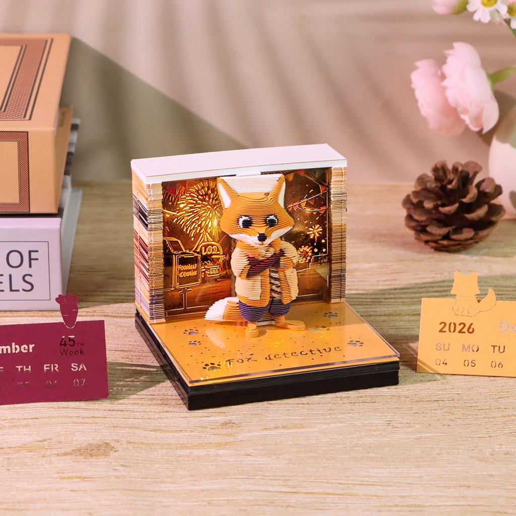 3D Memo Pad Calendar Fox Notepad Desk Decoration Paper Cut Bookmark Cute Animal Stationery Set Luxury Birthday Gift for Friends