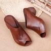Thick-heeled Soft Leather Outer Slippers Fish Mouth Comfortable Versatile Mid-heeled Women Sandals Women's Mother's Shoes
