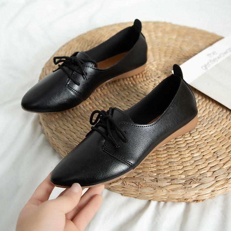 Весенние женские туфли на плоской подошве со шнуровкой на плоской подошве Балетки Легкие женские туфли Удобная обувь с острым носком Туфли-лодочки для бабушки