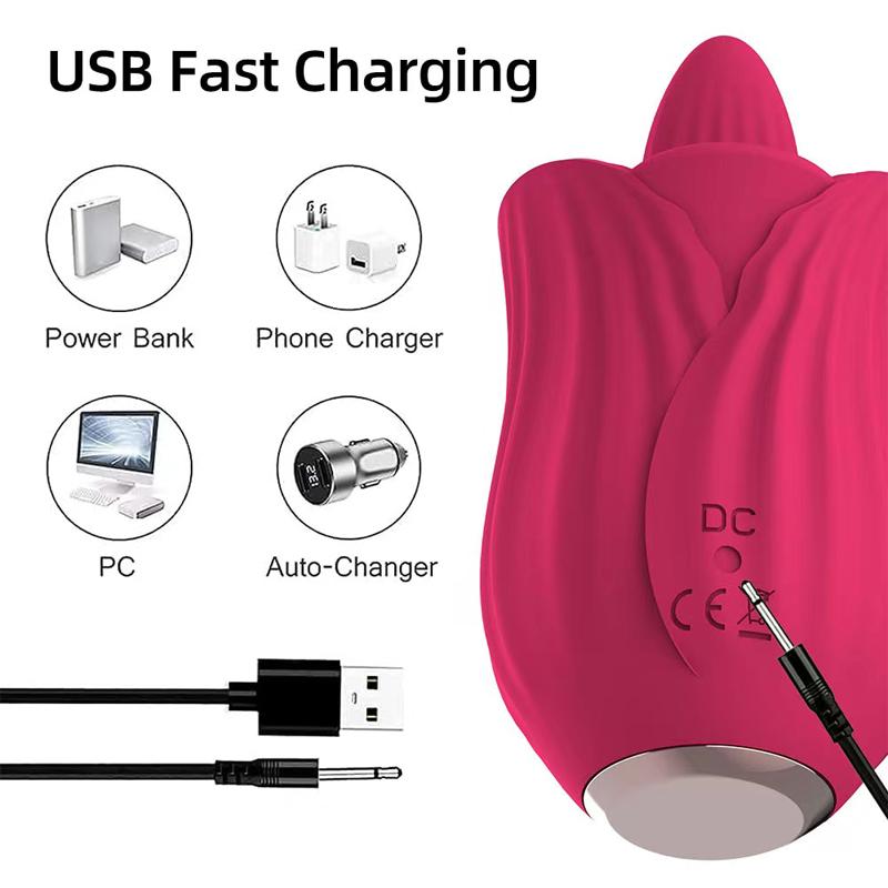 Rose Shape Tongue Licking Vibrator Clitoral Nipples Stimulator Blowjob G Spot Massage Masturbator Adult Sex Toys For Women