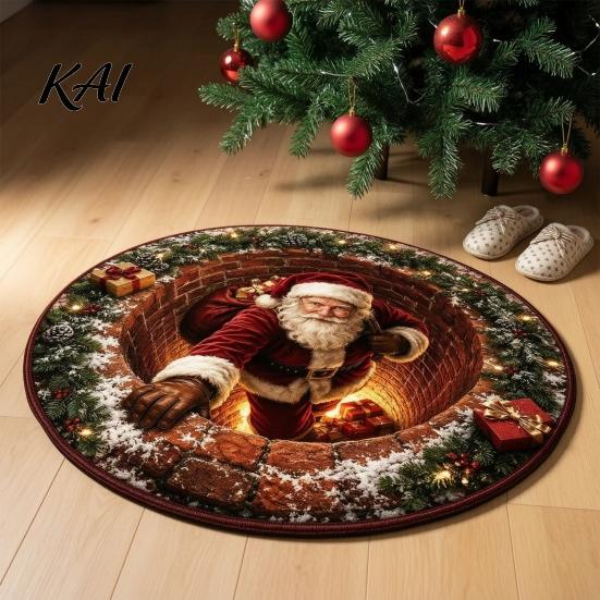 Washable Area Rug for Living Room Christmas 3D Illusion Rug, Black Hole Vortex Visual Effect Mat, Non-Slip Anti Skid Bathroom Mat Holiday Door Machine