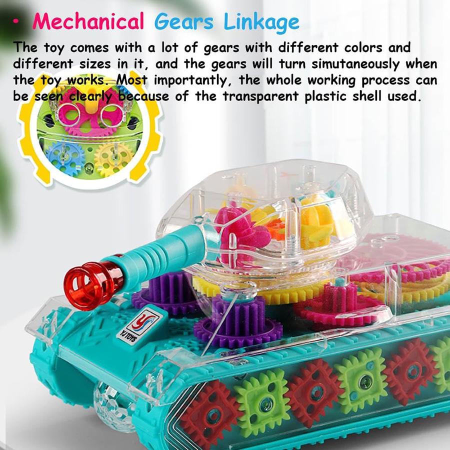 Light Up Transparent Gear Tank Toy for Kids Armored Car Toy with Visible Moving Gears Educational Crawling Toys for Toddlers