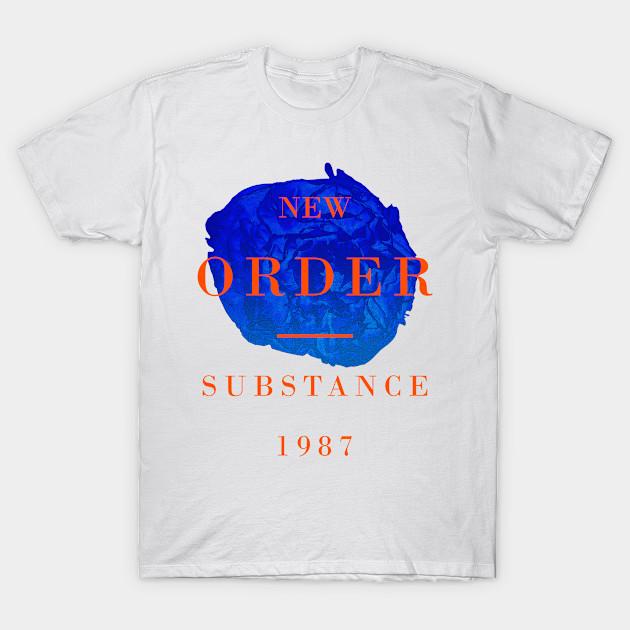 Men Black Print T-shirt New Order Substance 1987 No-Cut Transfer Paper Print Cotton Tshirt