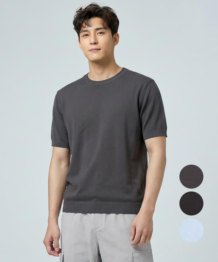 KIM YOUNG JOO GOLF Summer Round Neck Basic Men'S Short Sleeve Knit Tee Kqmmnt31