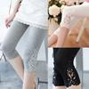 Women Lace Hollow Leggings Female Short Mid Calf Capris Skinny Pants