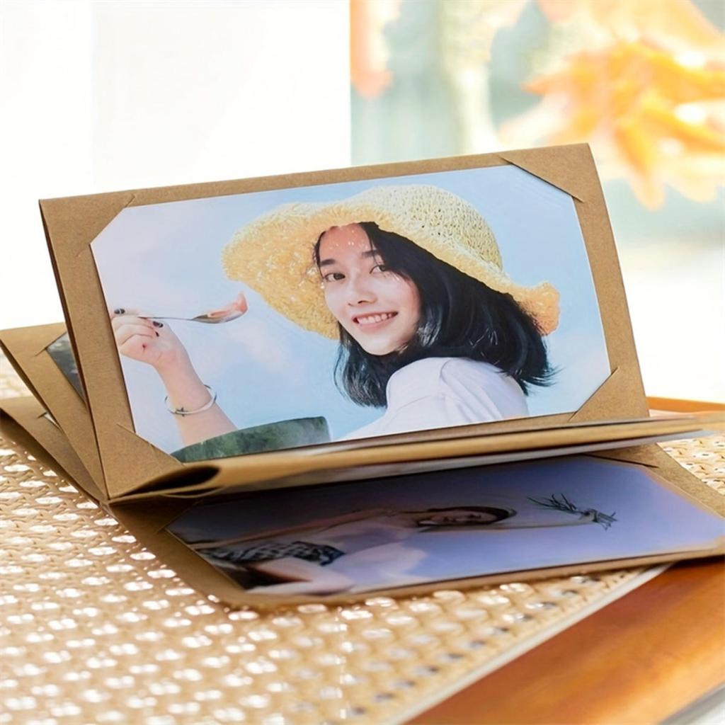 Creative Small Card Photo Postcard Storage Book Kraft Paper Folding DIY Handmade Packaging Folding Insert Blank Photo Album