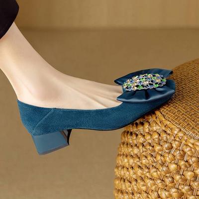 Замшевые летние туфли размера 40 на среднем каблуке, со стразами, с квадратным носком, элегантного фиолетового цвета, неглубокие