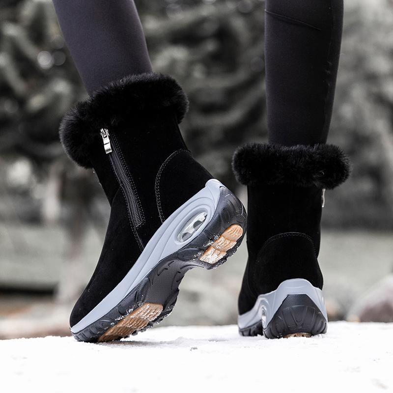 Fashion Winter Snow Boots Ladies Platform Tall Boots Flat Bottom Quality Warm Black New Ladies Lace Up Comfortable Leather Womens Boots