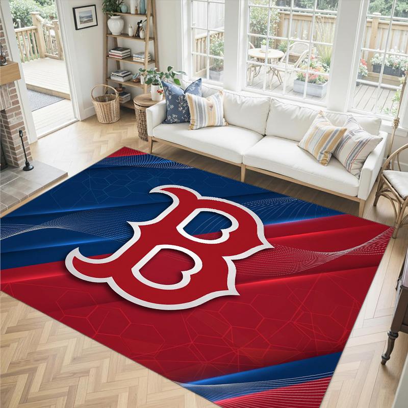 Boston Red Sox Design Crystal Velvet Carpet Cozy Non?Slip Printed Rug For Bedroom Living Room Entrance