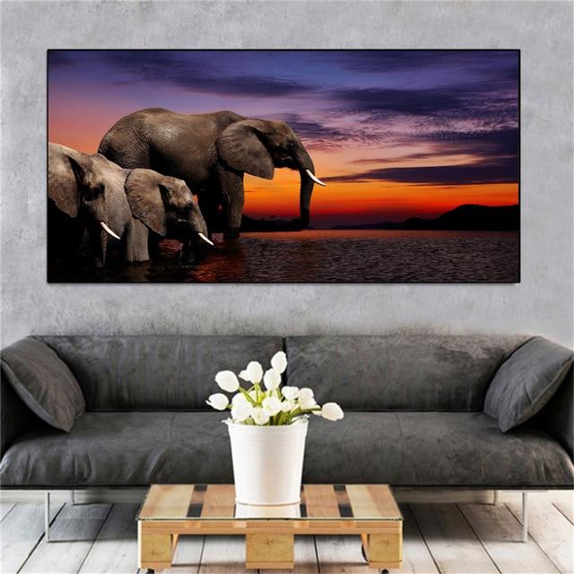 1 шт., прогулочный слон, закат, африканские луга, пейзаж, холст, живопись, постеры и принты, настенная художественная картина, домашний декор, без рамки