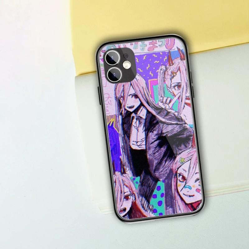 Чехол для телефона с рисунком аниме «Человек бензопилы» для IPhone 13 12 11 XS X 8 7 6 Plus Mini Pro Max SE 2022, черный стеклянный чехол из ПК и ТПУ