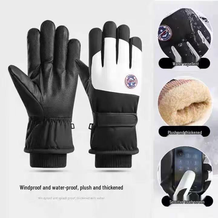 Ветрозащитные водонепроницаемые горнолыжные перчатки для зимней езды на велосипеде, теплые и морозостойкие, с функцией сенсорного экрана и толстой бархатной подкладкой.
