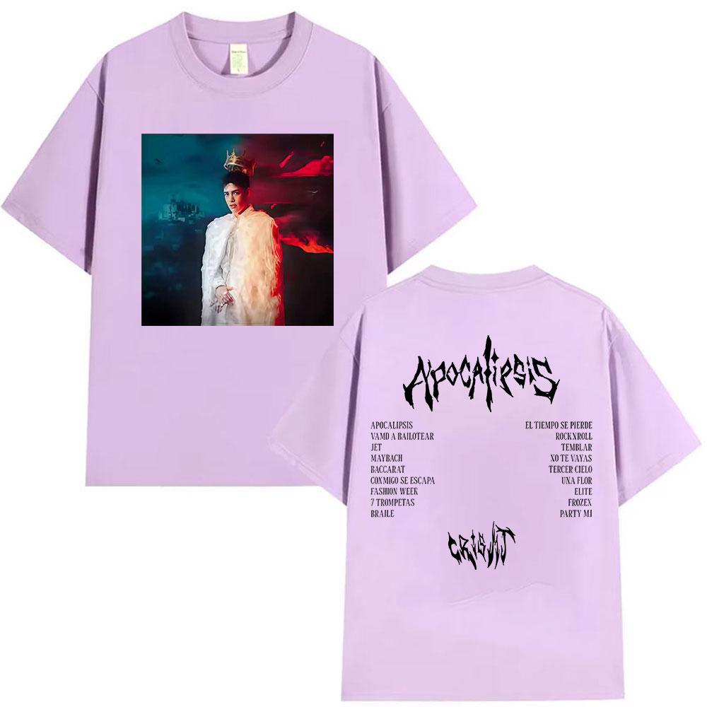 Rapper Cris MJ Apocalipsis 2025 Album Graphic T Shirts Unisexs Hip Hop Gothic Fashion Retro Cotton Short Sleeve Tshirt Streetwear