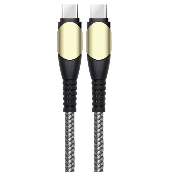 Câble USB-C vers USB-C Rapide 60W pour OPPO Reno 8 Pro Find X3 X5 Lite A16 A53 A53S A54 A94 - Nylon Renforcé 1M Gris