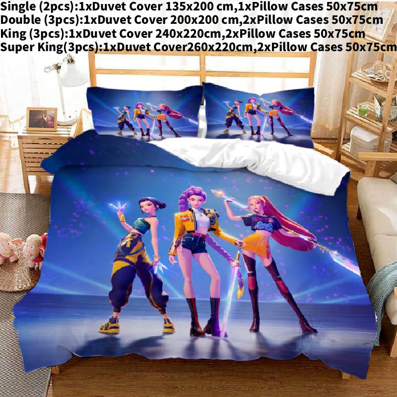 Охотники на демонов K-pop Цифровая печать Пододеяльник Наволочка Комплект Постельное белье для спальни