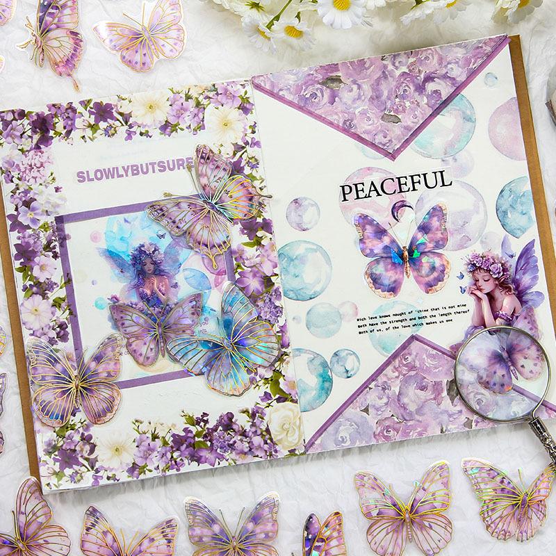 20-Sheet Vintage Gold-Foil Colored Butterfly Stickers, Shiny Foil Accents on Vibrant Wings for Hand Account, Scrapbook & Album