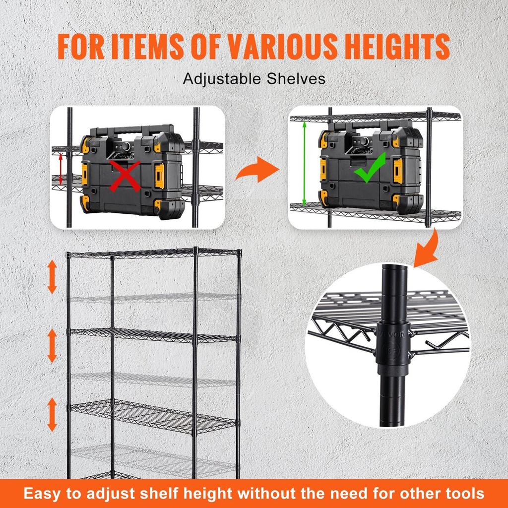 Storage Shelving Unit with Wheels, 4-Tier Adjustable, 700 lbs Capacity, Heavy Duty Garage Shelves Metal Organizer Wire Rack, Black, 47.2" L x 17.7" W